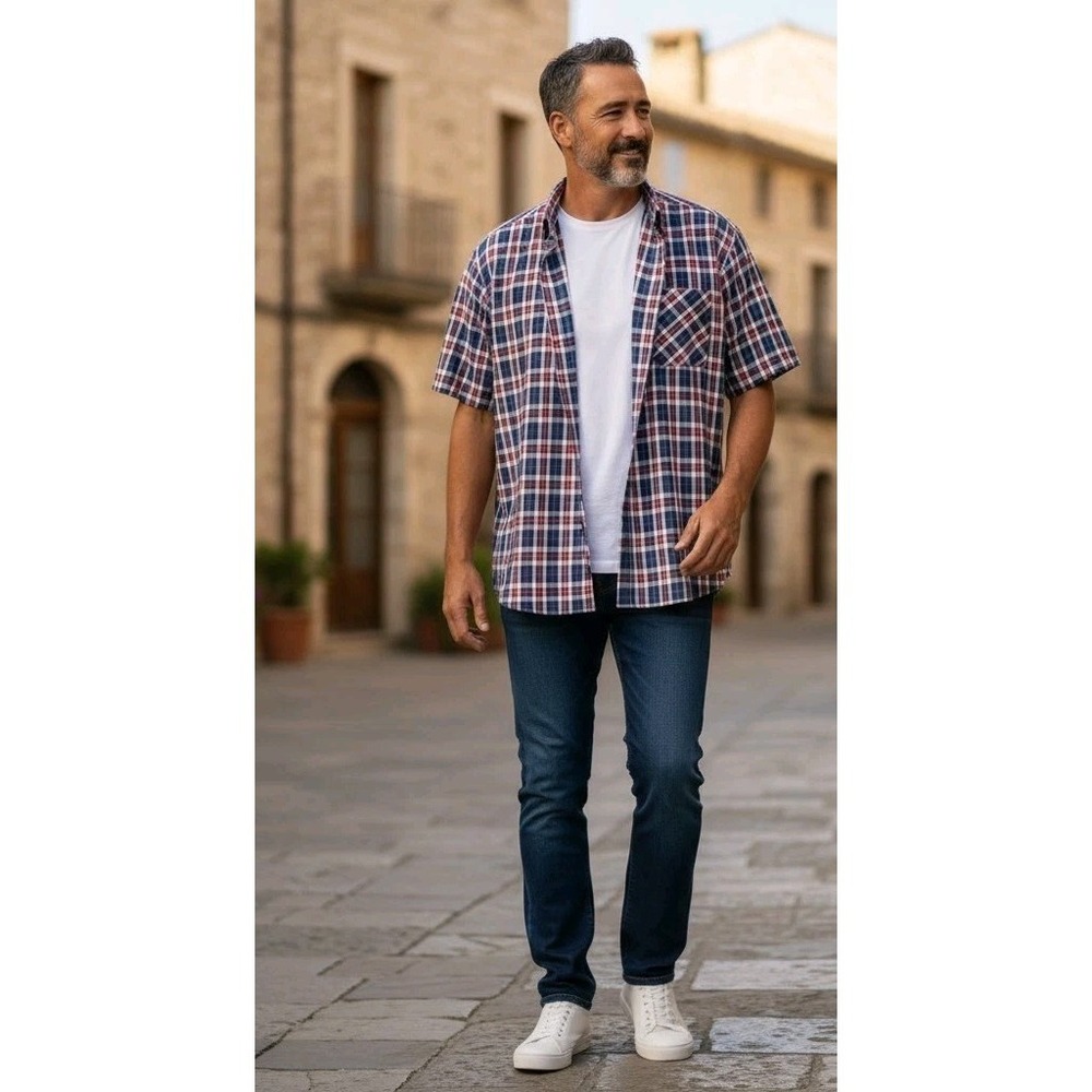 Ecko Shirt Men's 5XB Big & Tall Blue Red Plaid Button Up Short Sleeve Classic